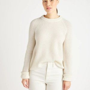 Quince Mongolian Cashmere Fisherman Crewneck Sweater in Ivory XS